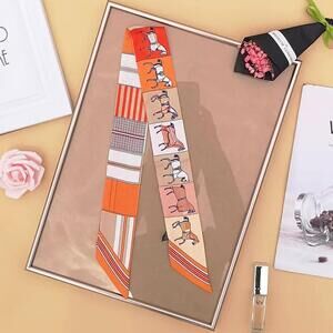 Luxury Horse Stripe Print Silky Skinny Bag or Neck Scarf*Orange